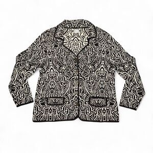 Chico’s Women’s Size 3 XL16 Black White Button Cardigan Sweater Silk Cotton